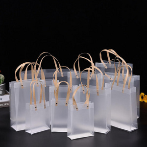 Polypropylene PP Plastic frosted PVC Transparent tote Shopping Bags Square Bottom Bag With handle