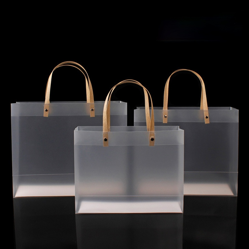 Polypropylene PP Plastic frosted PVC Transparent tote Shopping Bags Square Bottom Bag With handle