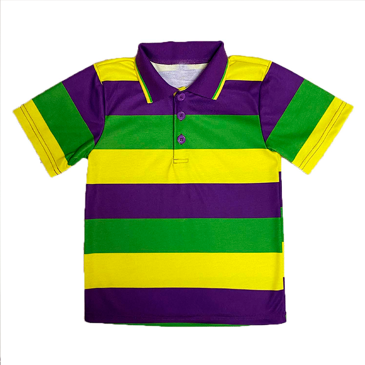 Liangzhe 2023 New Arrivals Baby Boys Mardi Gras Striped T Shirts Kids Short Sleeve Polo T Shirts