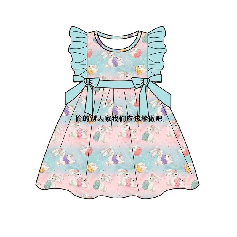 Easter bunny girls smocked dress summer floral flower kids frock boutiques baby dresses wholesale fashion kids clothing