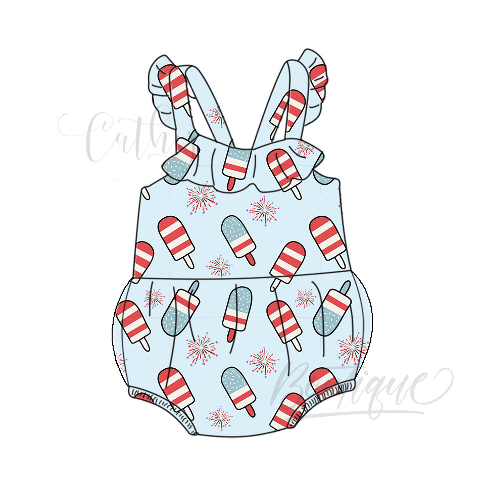 Newborn Clothes Western Ruffle popsicle Print Baby bubble Romper Infant Halter Romper For Summer