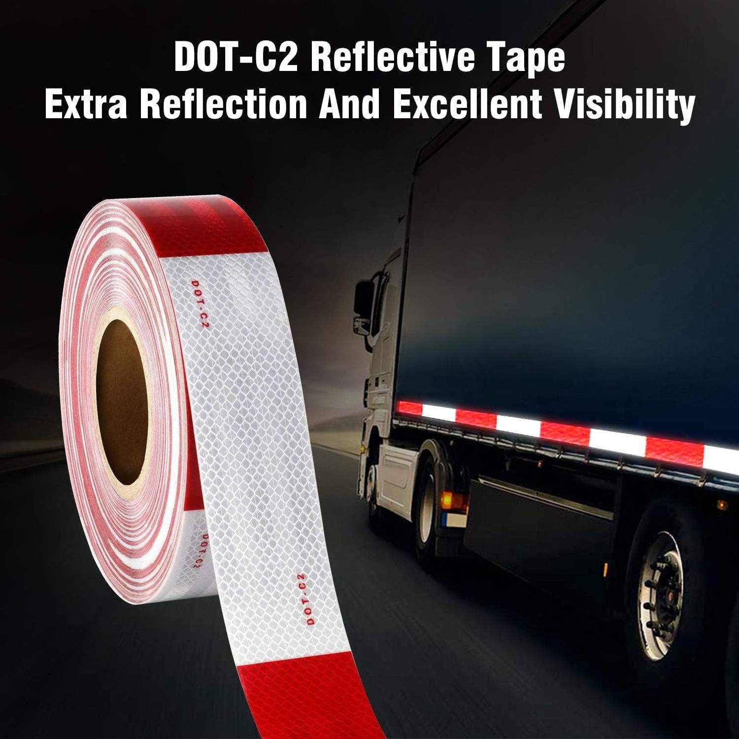 Reflective Safety Tape DOT-C2 Waterproof Red and White Adhesive conspicuity tape for trailer, outdoor, cars, trucks