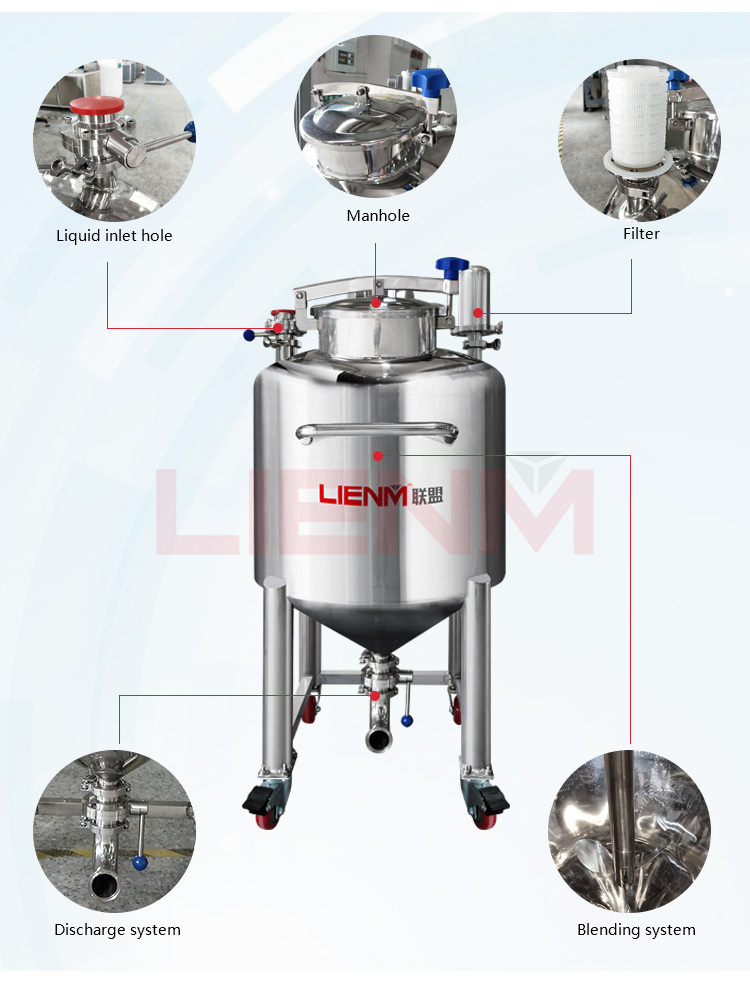 LIENM Mixing Equipment 1000 2000 Liters Stainless Steel Mixing Tank For Perfume Mixing Machine Alcohol Liquid Storage Tank