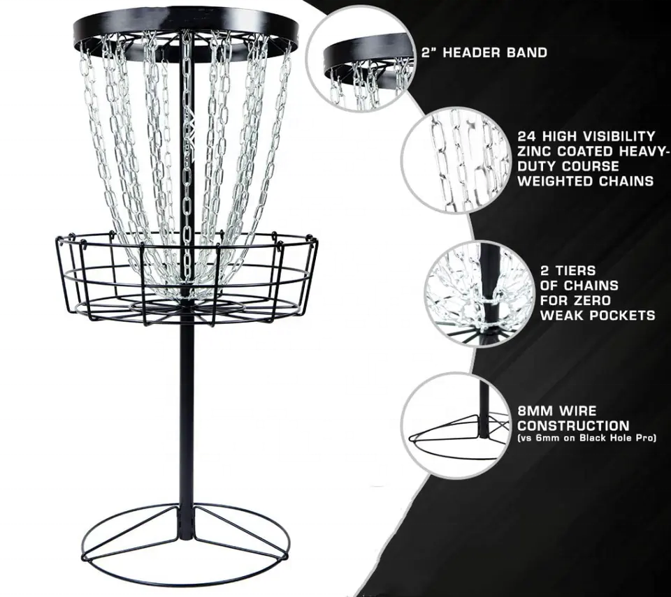 MVP Disc Golf Baskets Black Hole Sports Pro Custom 24 Chain Disc Golf Baskets Target with Disc Golf Bag