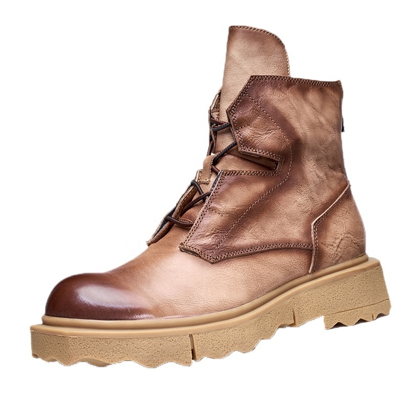 Men's Boots Genuine Leather Rubber Outsole Lace-up Working Casual Ankle High Cut Boots