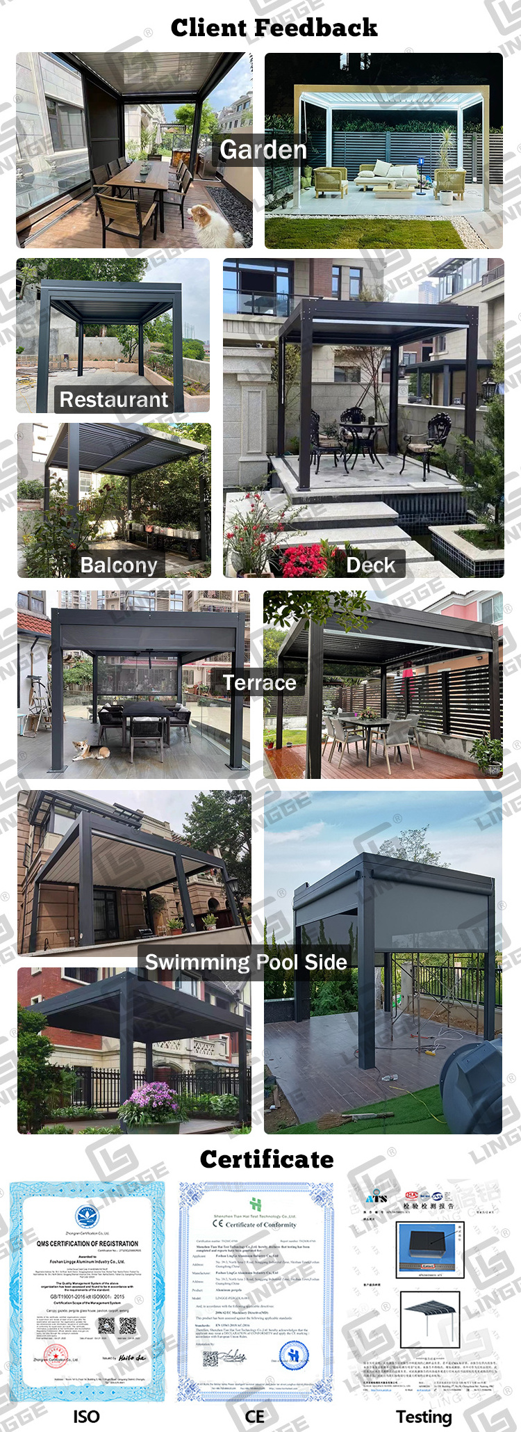 High End Retractable Roof Louver Pergola Gazebo Covers Waterproof Pergola-Aluminium Bioclimatic 5x3 Canopy