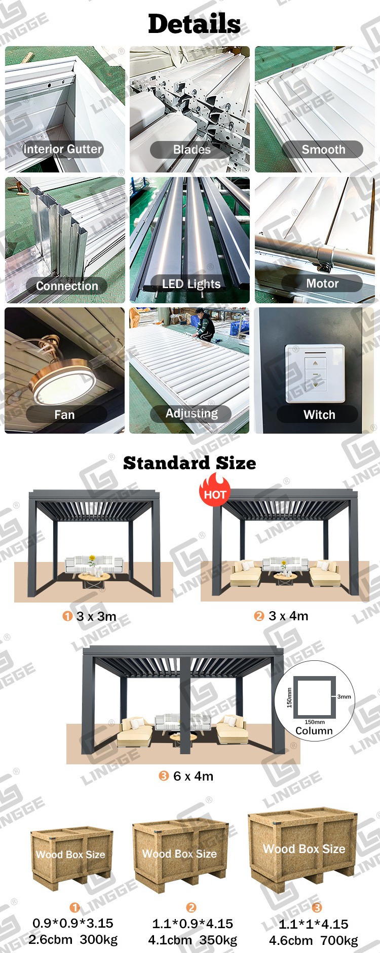 High End Retractable Roof Louver Pergola Gazebo Covers Waterproof Pergola-Aluminium Bioclimatic 5x3 Canopy