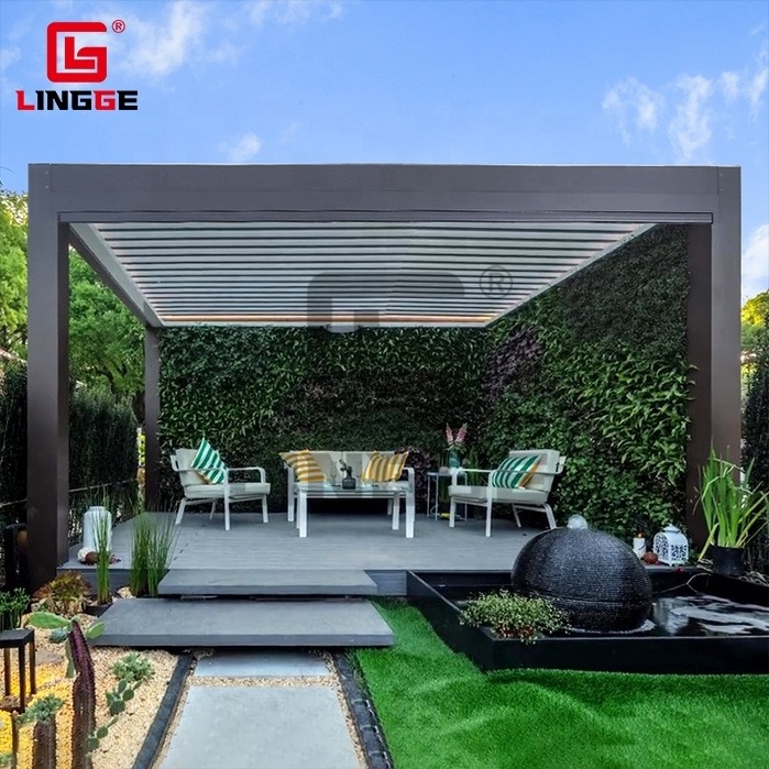 Louver Roof Aluminum Pergola Garden Gazebo With Side Blinds Waterproof Wall Mount  Louvered Pergolas