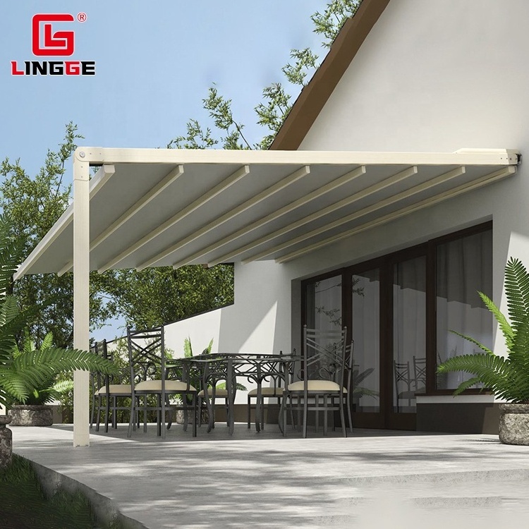 For Coffee Shop Aluminum PVC Gazebo Customized With Light Motorized Fabric Folding Pergola