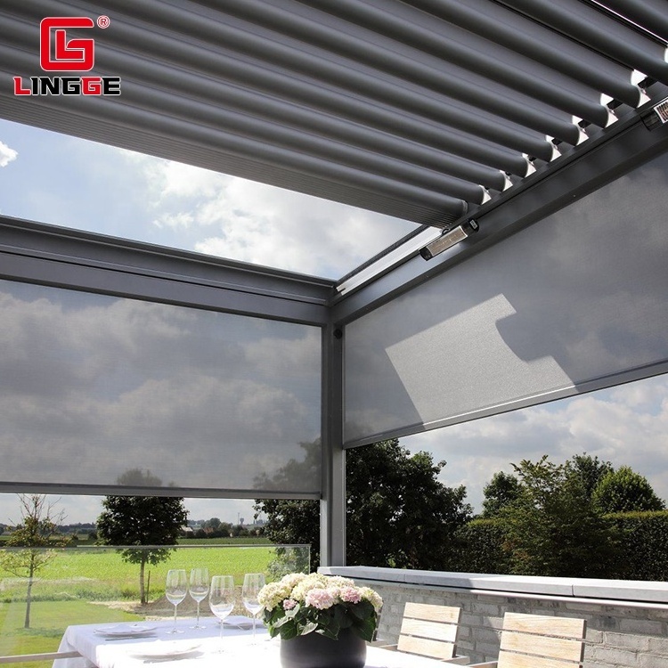 LED Lights Luxury Modern Outdoor  Folding Pergola Aluminum Louver Roof Electric Opening And Closing Gazebo