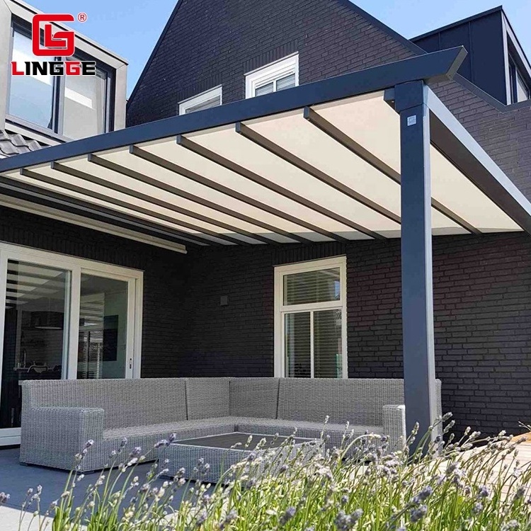 Electric Retractable Awning Aluminum Electric Control Retractable PVC Pergola Garden Waterproof Folding Gazebo For Balcony