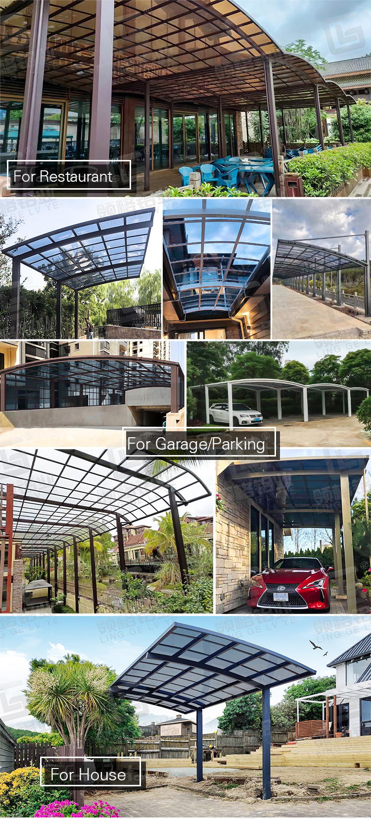 Car Garage Canopies Carport Rain Cover Wind Resistant Aluminum Alloy Carport Polycarbonate Roof Car Port