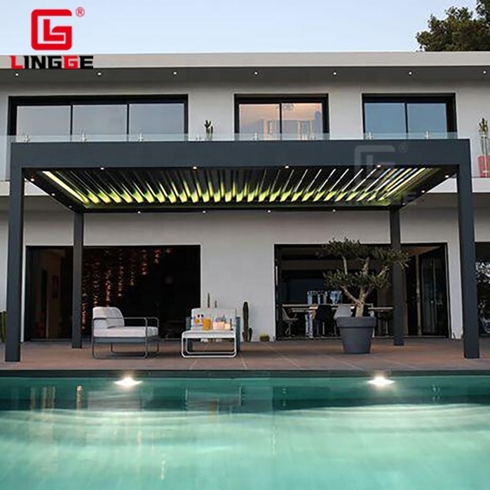 Freestanding Louvered Pergola Patio Cover Canopy Pergola Aluminum Gazebo With LED Lights Pergola