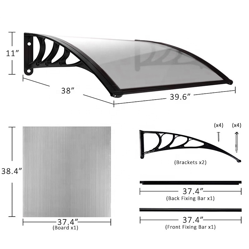 Optional Colors Polycarbonate Roof Door Awning Window Canopy Home DIY Aluminum Alloy Awning