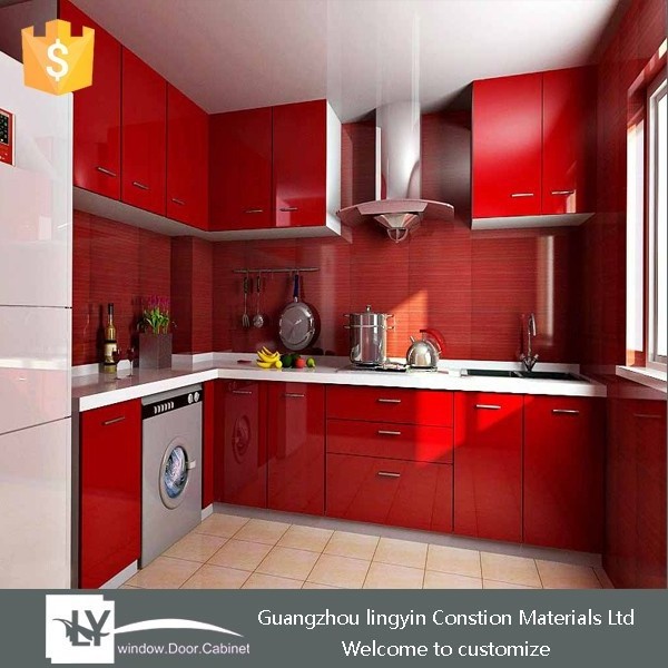 2020 high gloss red lacquer kitchen cabinets design with complete set appliance