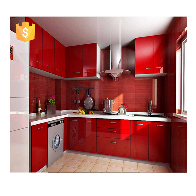 2020 high gloss red lacquer kitchen cabinets design with complete set appliance