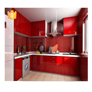 2020 high gloss red lacquer kitchen cabinets design with complete set appliance