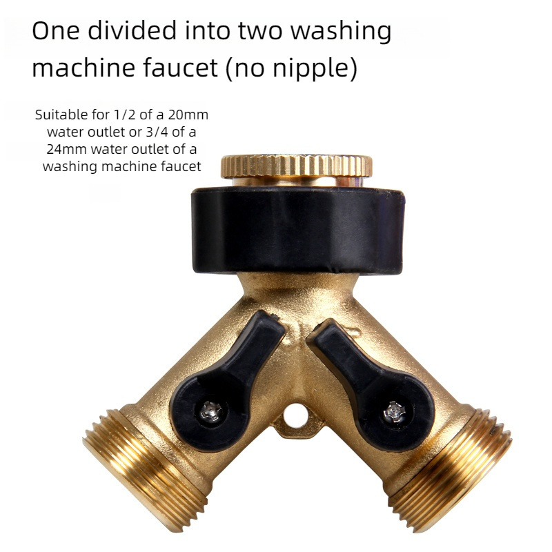 Shut Off Valve Car Cleaning Water Splitter Heavy Duty Brass Garden Hose Splitter 2 Way Y Shape Hose Adapter Connectors