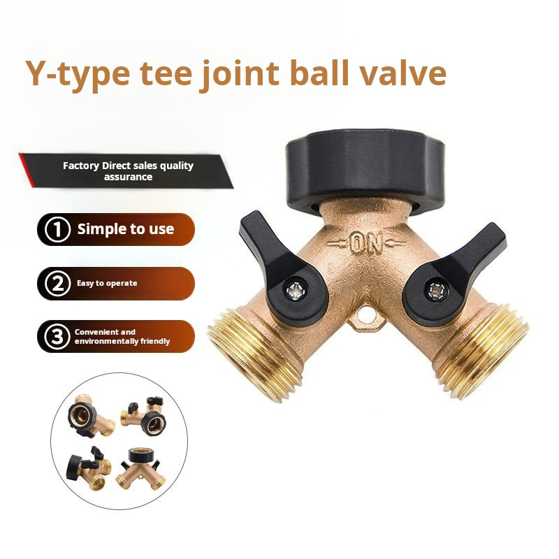 Shut Off Valve Car Cleaning Water Splitter Heavy Duty Brass Garden Hose Splitter 2 Way Y Shape Hose Adapter Connectors