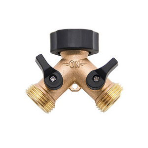 Shut Off Valve Car Cleaning Water Splitter Heavy Duty Brass Garden Hose Splitter 2 Way Y Shape Hose Adapter Connectors