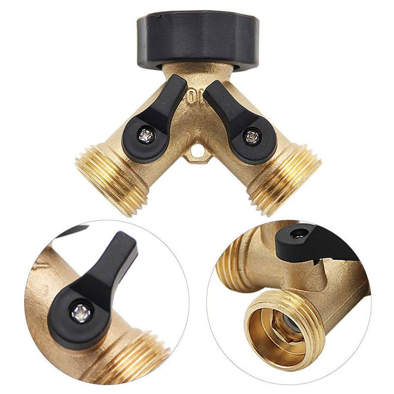 Shut Off Valve Car Cleaning Water Splitter Heavy Duty Brass Garden Hose Splitter 2 Way Y Shape Hose Adapter Connectors