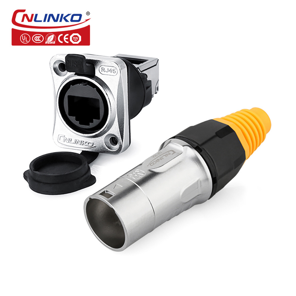 CNLINKO Waterproof Single port Network Plug to RJ45 Panel Mount Metal Connector for Signal socket rj45 electricity connector