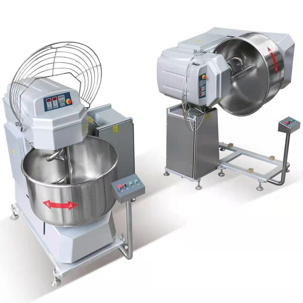 Bread Bakery Baking Machine 100kg 200kg stainless steel Spiral Dough Mixer with Tilting Device