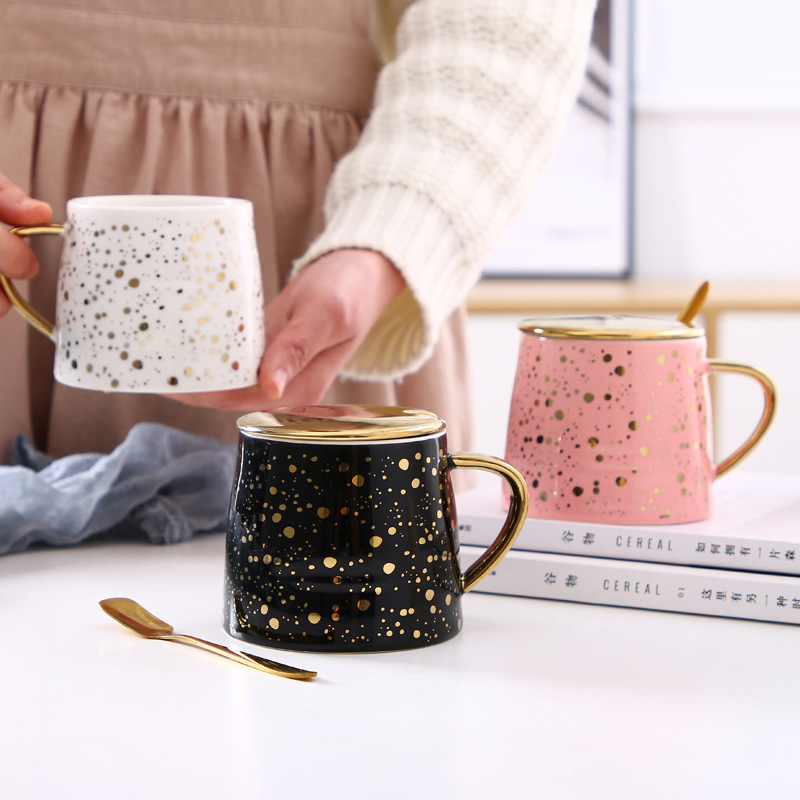 ceramic coffee cup  with lid and spoon lover gift set custom with logo couple ceramic mug