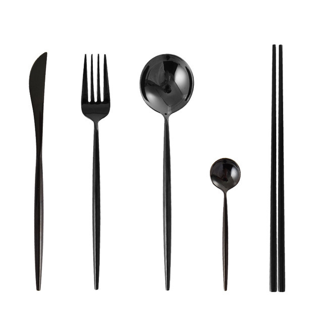 black Matt Heavy-duty Dinnerware tableware set Utensil titanium Flatware Set stainless steel cutlery