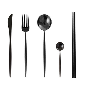 black Matt Heavy-duty Dinnerware tableware set Utensil titanium Flatware Set stainless steel cutlery