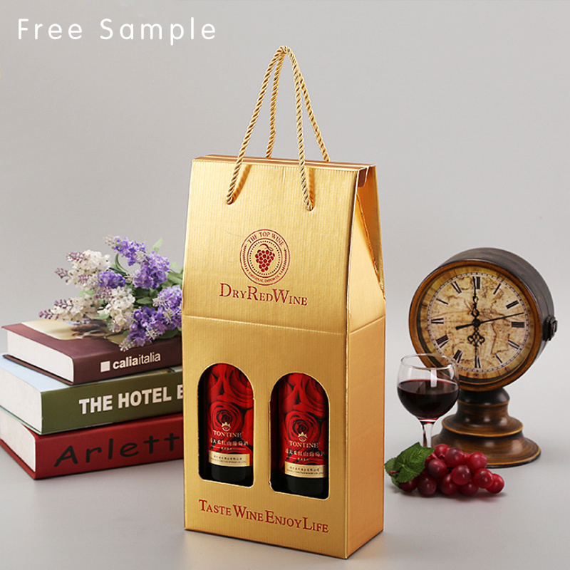 Lipack Custom Premium Luxury Red Wine Gift Carrier Box Wine Bottle Packaging Delivery Cardboard Box With Window