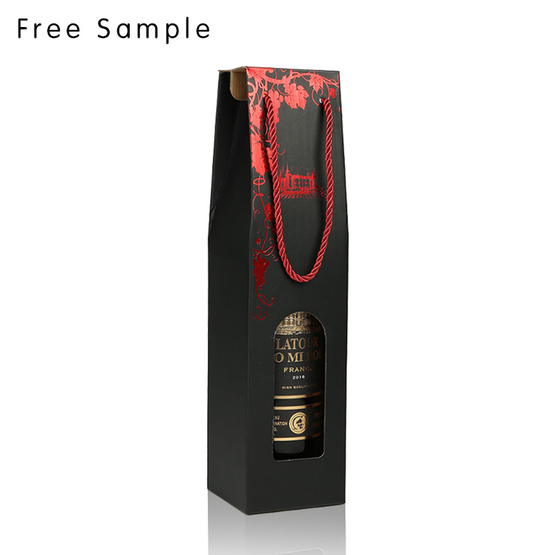 Lipack Custom Premium Luxury Red Wine Gift Carrier Box Wine Bottle Packaging Delivery Cardboard Box With Window