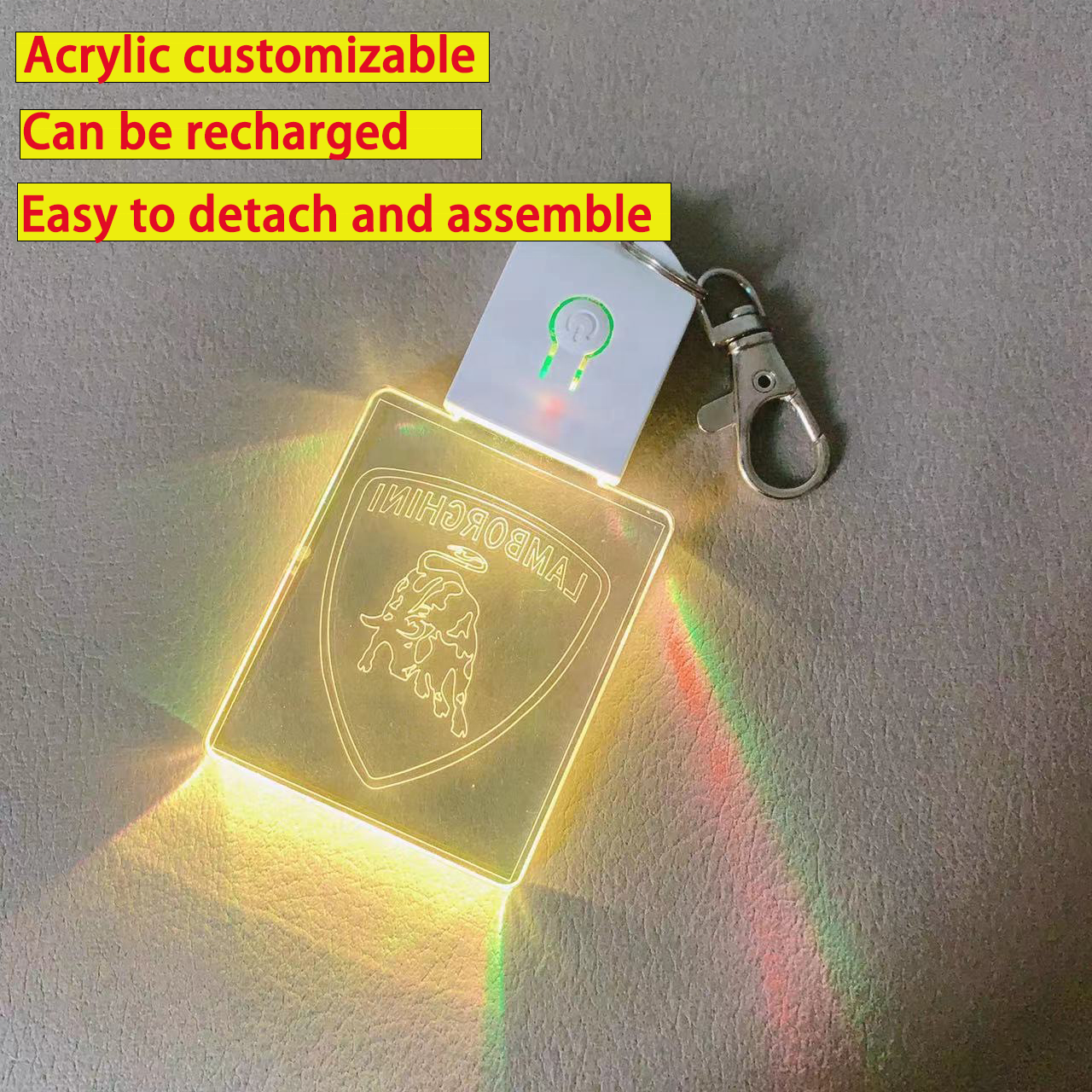 Custom Gifts 7 RGB Colors LED 3D Blank Acrylic Keychain Rechargeable Acrylic Keychain LED Light