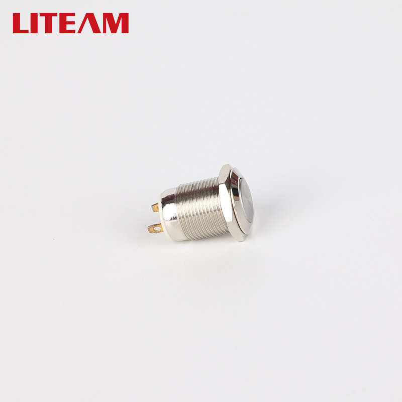 12mm Waterproof 2Pin Spring Return Flat Head 1NO 220V 2250V Momentary Latching Start Stop Electrical Metal Push Button Switch