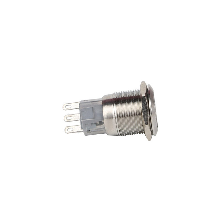 19mm 16mm Metal push button switch Flat Round Button 4Pin SPST Latching Led Ring Illuminated Waterproof Metal Push Button Switch