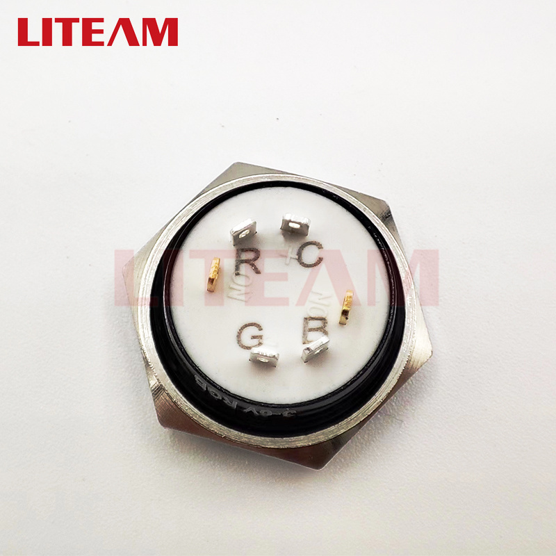 19mm Black Short Body Ultra-thin Metal Push Button Switch Momentary 1NO Waterproof Tricolor RGB LED Illuminated 6Pin Push Switch