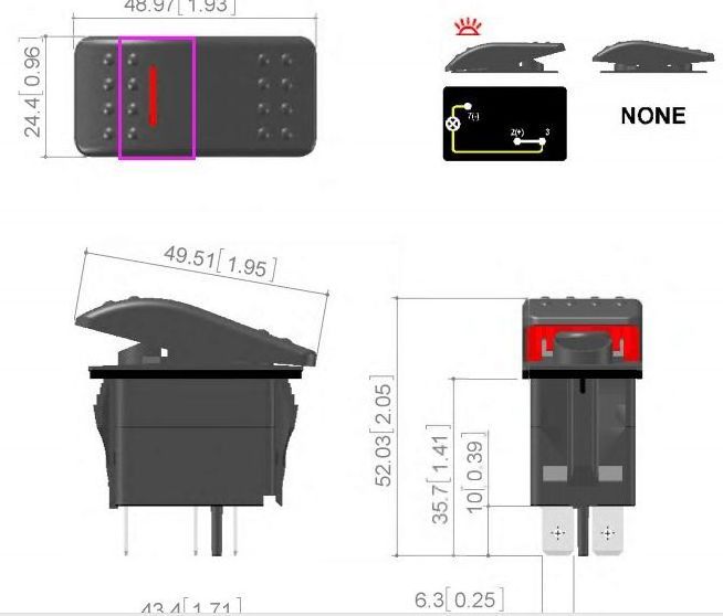 RK1-06 Marine Boat NEW HOT Cover Carling Style 12V/ 24V LED OFF/ON Double Pole Single Throw Rocker Switch