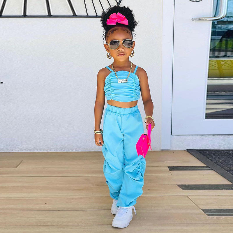 Spot Little Girl Stacking Pants Suit Girl Solid Baby Girl Candy Color Trousers Cute Suit Fashion Stacking Pants Suit