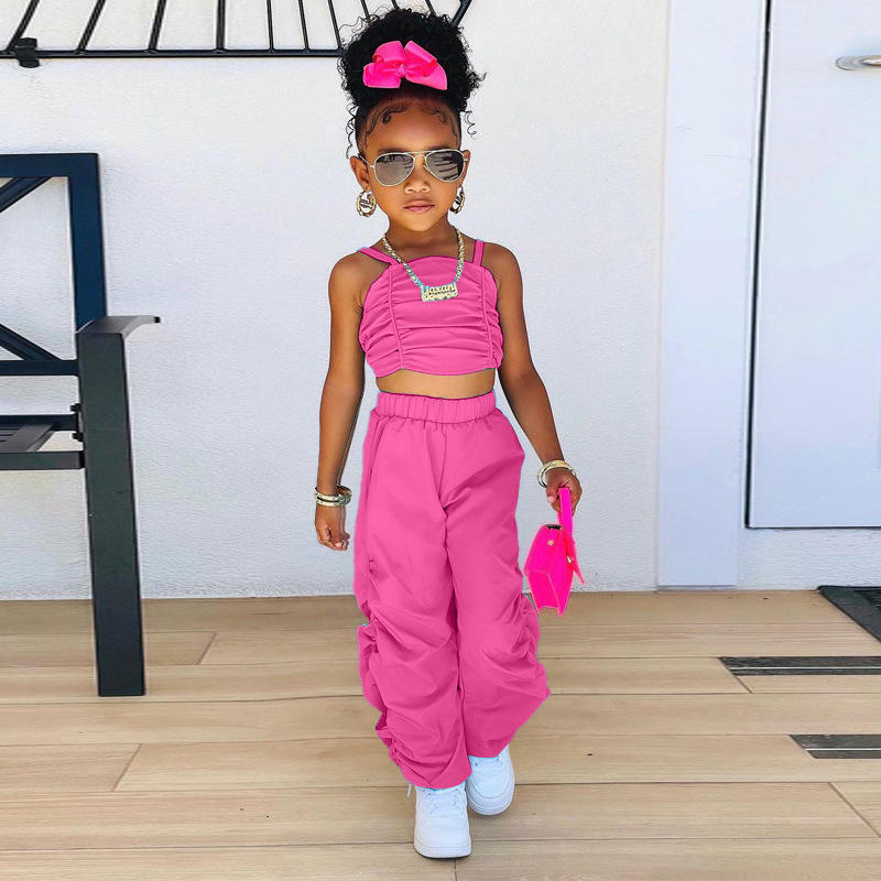 Spot Little Girl Stacking Pants Suit Girl Solid Baby Girl Candy Color Trousers Cute Suit Fashion Stacking Pants Suit