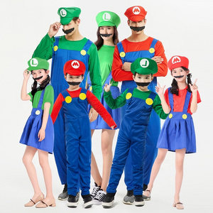 Popular Family Matching Outfits Cosplay Super Mario Bros Luigi Super Mary Princess Party Fancy Dress Kids Halloween Costumes