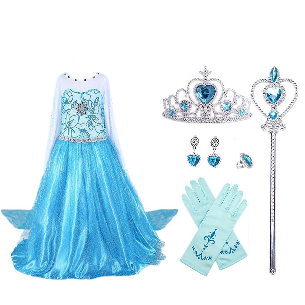 Hot sales Halloween Elsa Princess Fancy Dress Costumes Cosplay Wig Party Girls Dress Elsa Costume Collection for Kids