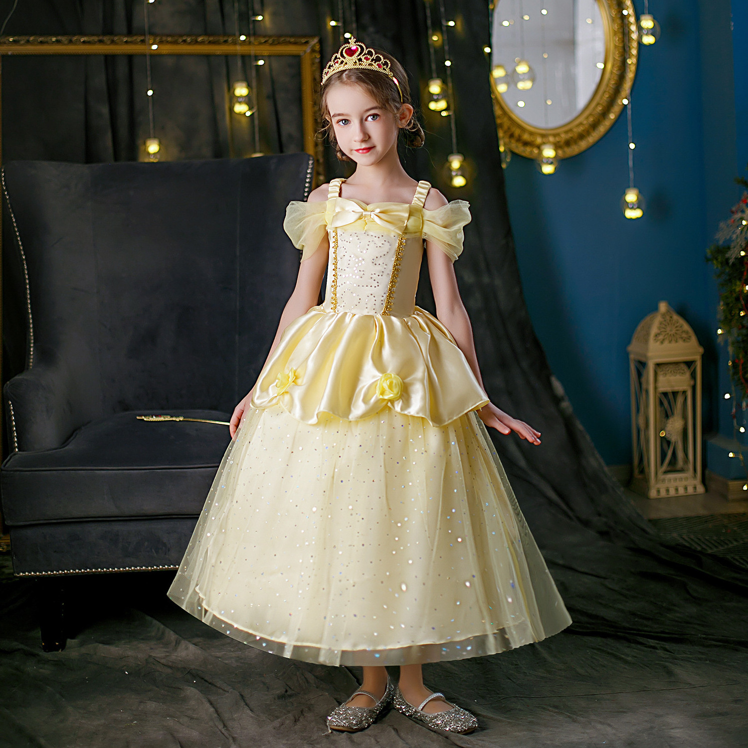 Carnival Cosplay Baby Girls Dress Up Outfits Halloween Party Beauty and the Beast Movie Princess Belle Dress Costumes