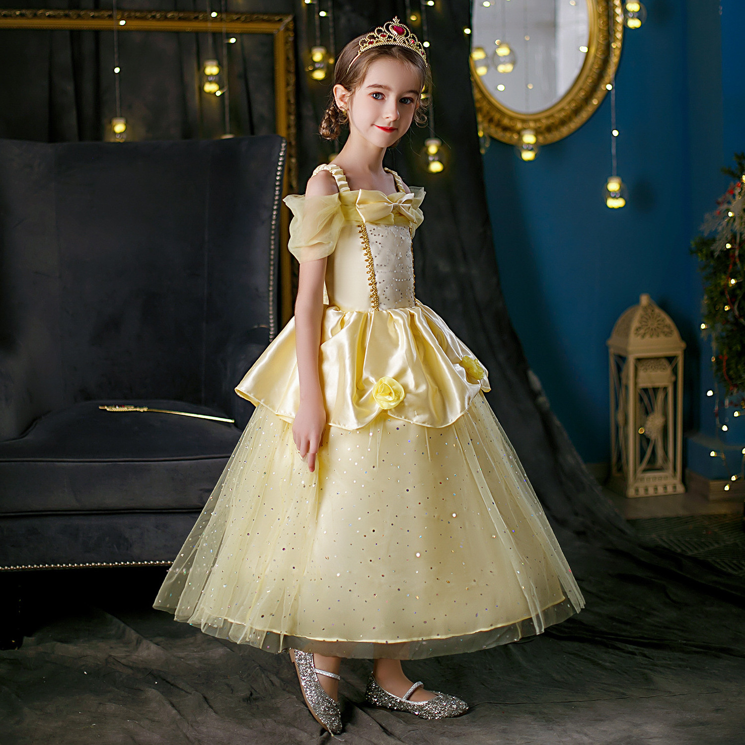 Carnival Cosplay Baby Girls Dress Up Outfits Halloween Party Beauty and the Beast Movie Princess Belle Dress Costumes