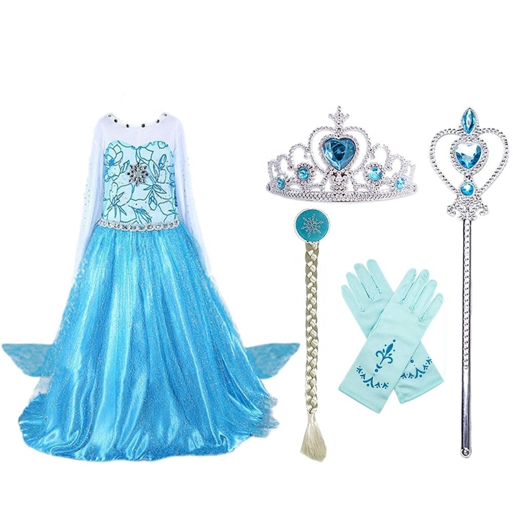 Hot sales Halloween Elsa Princess Fancy Dress Costumes Cosplay Wig Party Girls Dress Elsa Costume Collection for Kids