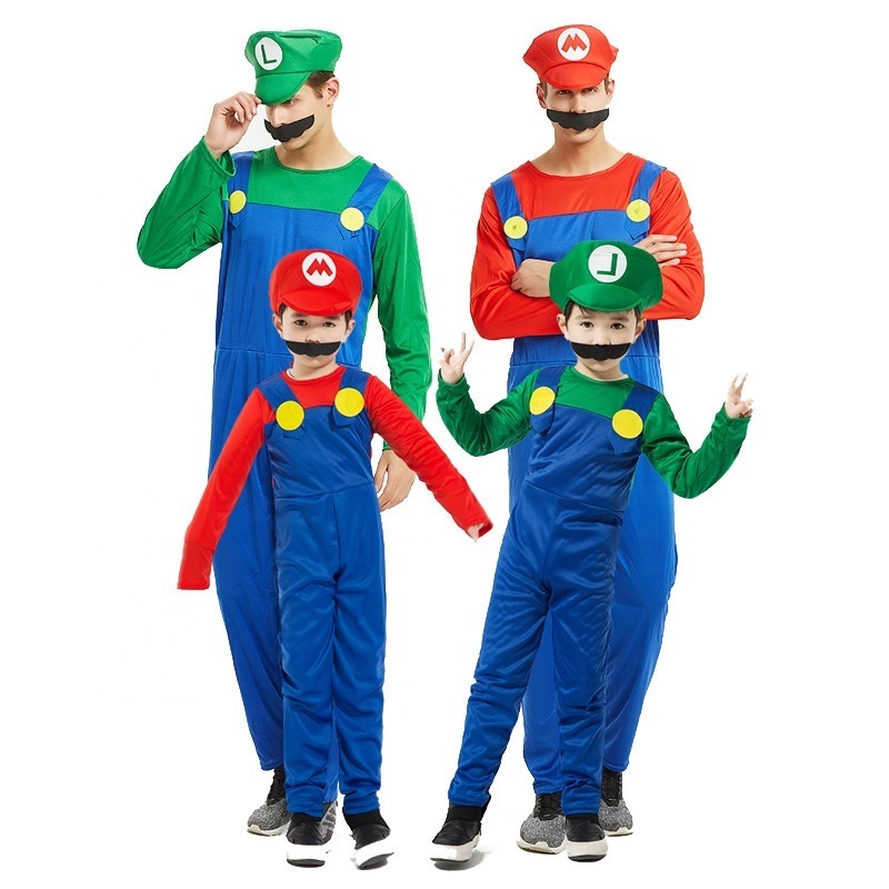 Popular Family Matching Outfits Cosplay Super Mario Bros Luigi Super Mary Princess Party Fancy Dress Kids Halloween Costumes