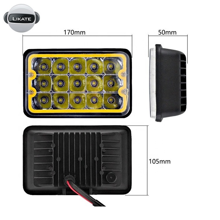 lkt Good Heat High Low Beam 4x6 Truck Spotlight Square Offroad Car Flashing 45w High Bright Led Work Light