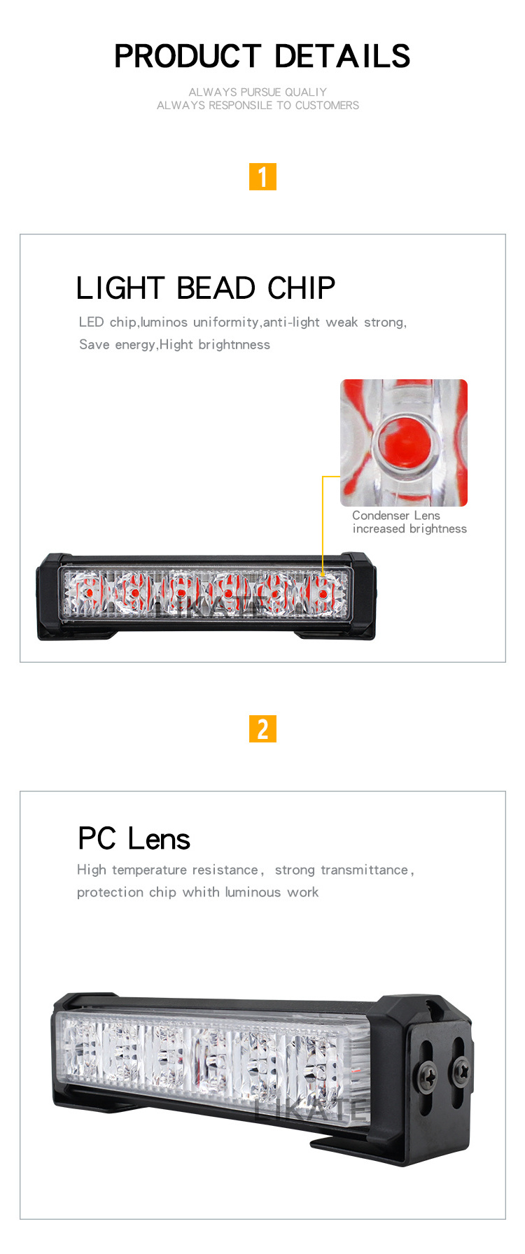 lkt 40w Amber Led Advisor Safety Cob Emergency Led Strobe Light Bar 10w Cob Warning Flashing Light Bar Vehicles