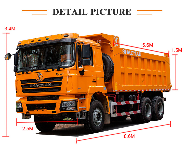 Used Shacman F3000 Dump Truck 6*4 with 12 Wheel Dump Truck Quad Axle 50 Ton Dumper Tipper Euro 3 Emission Yellow Color