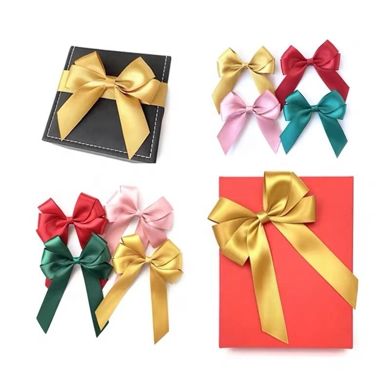 Custom Print Christmas Luxury Gift Packaging Pull Bow Wine Bottle Neck Decorative Pre Tied Gift Flower Ribbon Bows