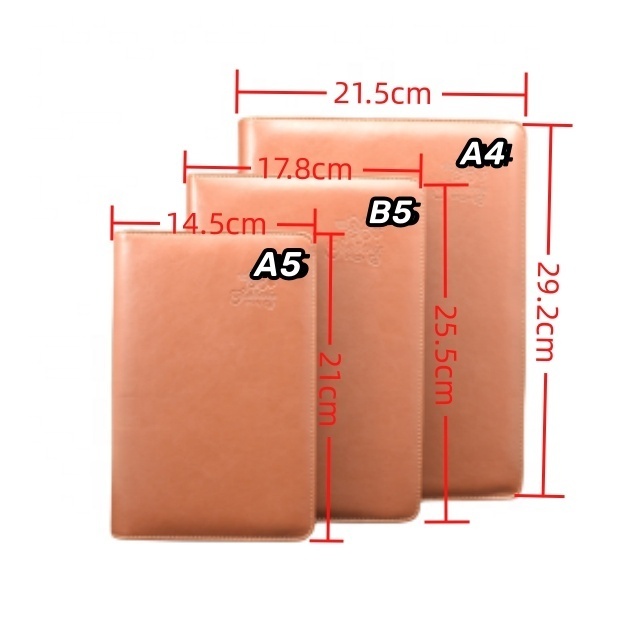 Custom A4 Conference Folder Zipper Folio Case Leather Business Portfolio Organizer Promotion Colors Pu Spiral Leather Notebook